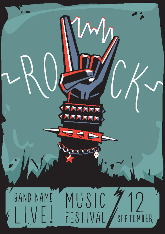 Rock poster with a hand Design template with a vector illustration