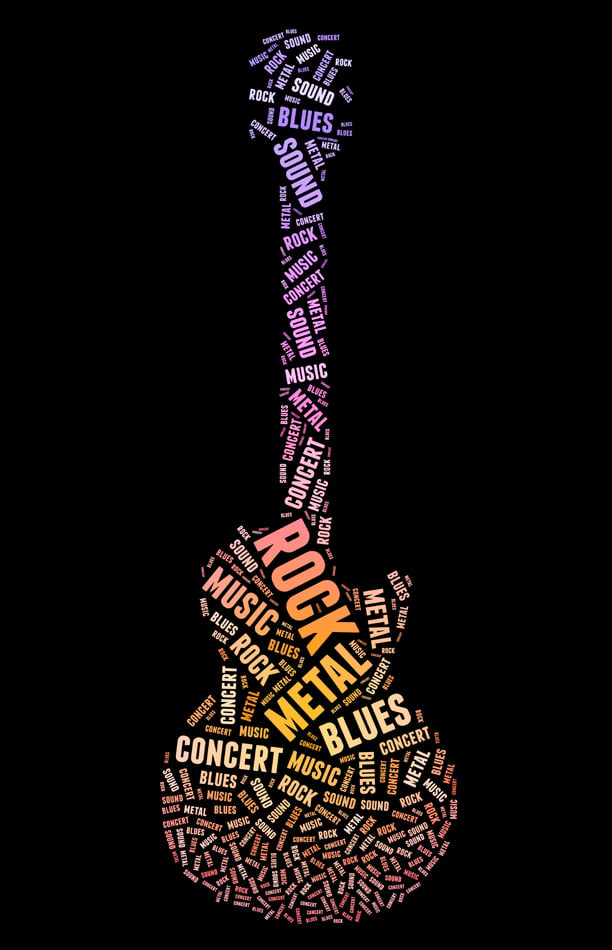 Tagcloud Guitar Silhouette Of Music Words
