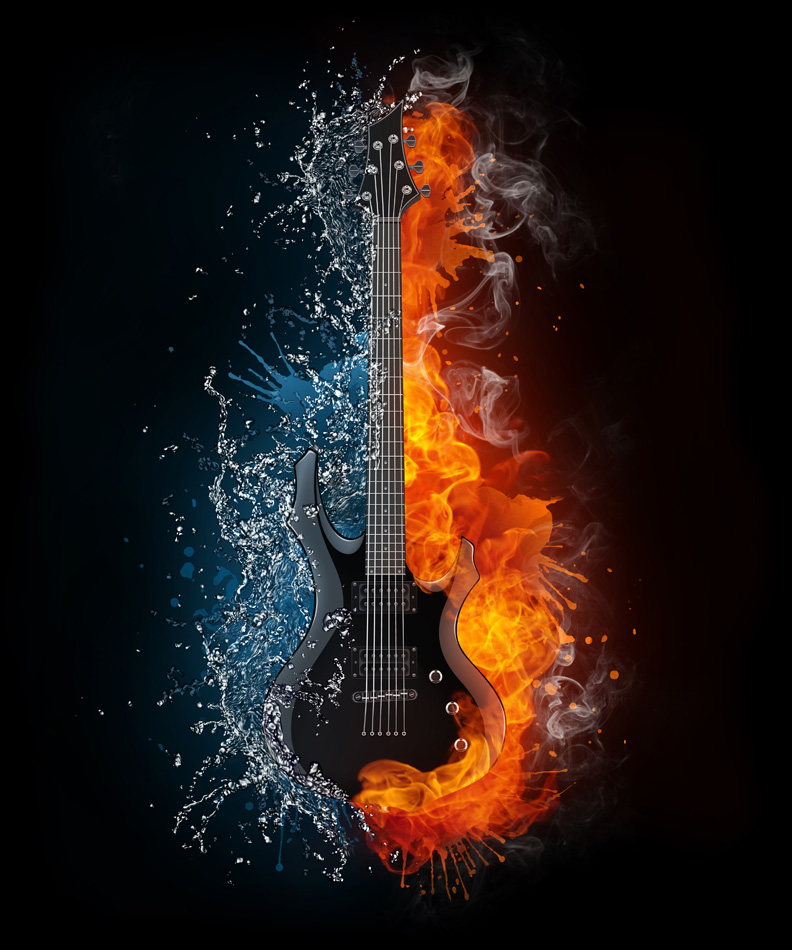 Cgi Electric Guitar On Fire And Water