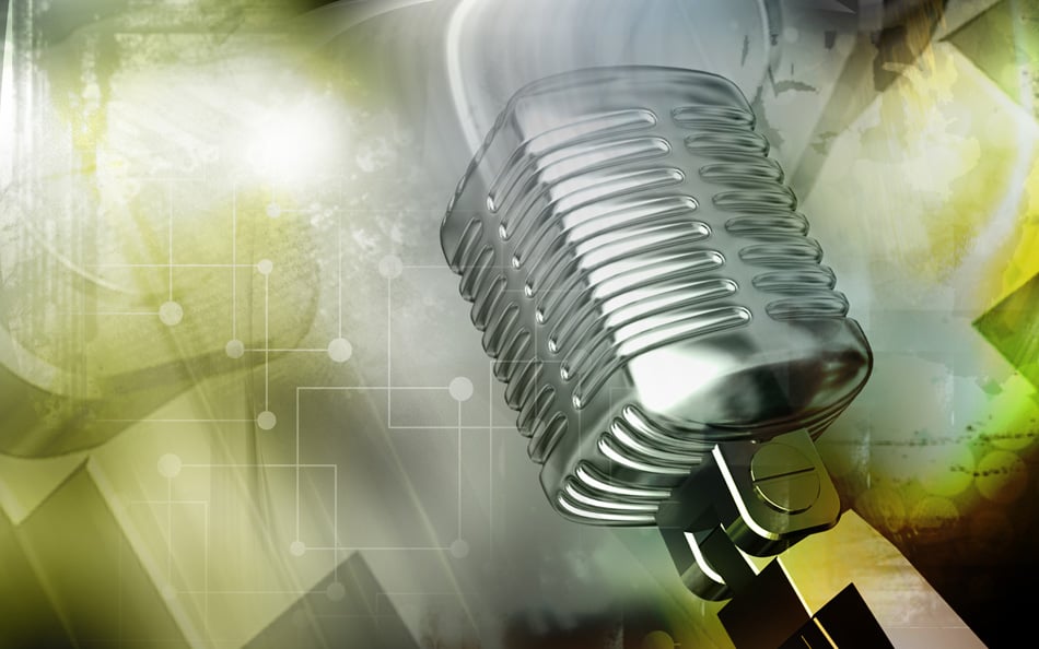 Digital illustration of steel microphone in colour background 4