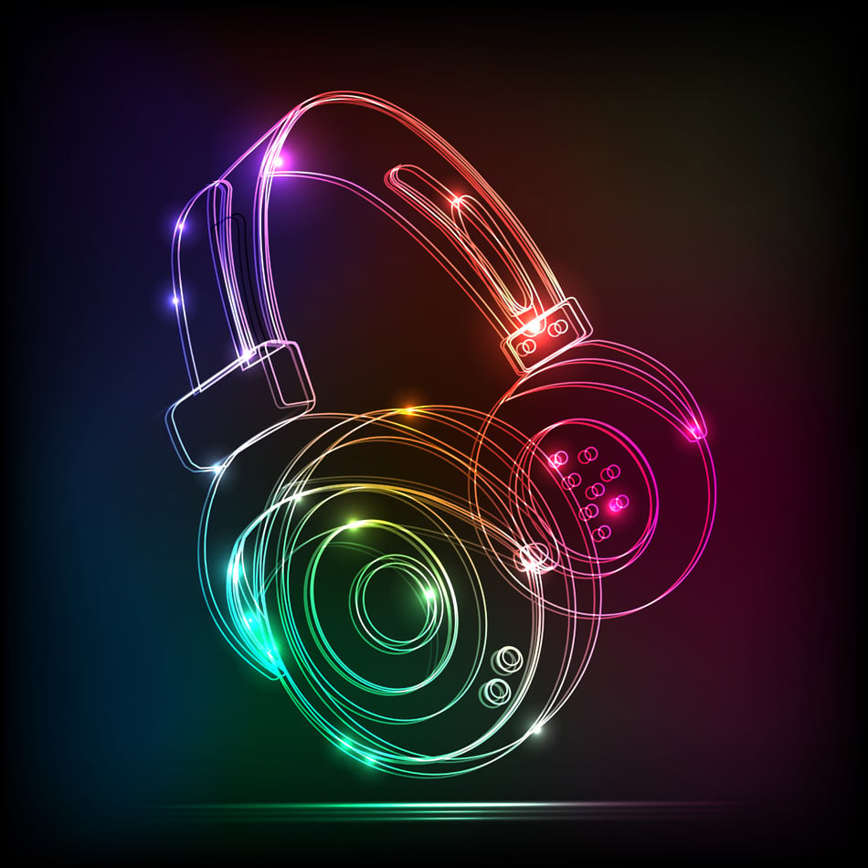 Vector Neon Headphones Grunge Music