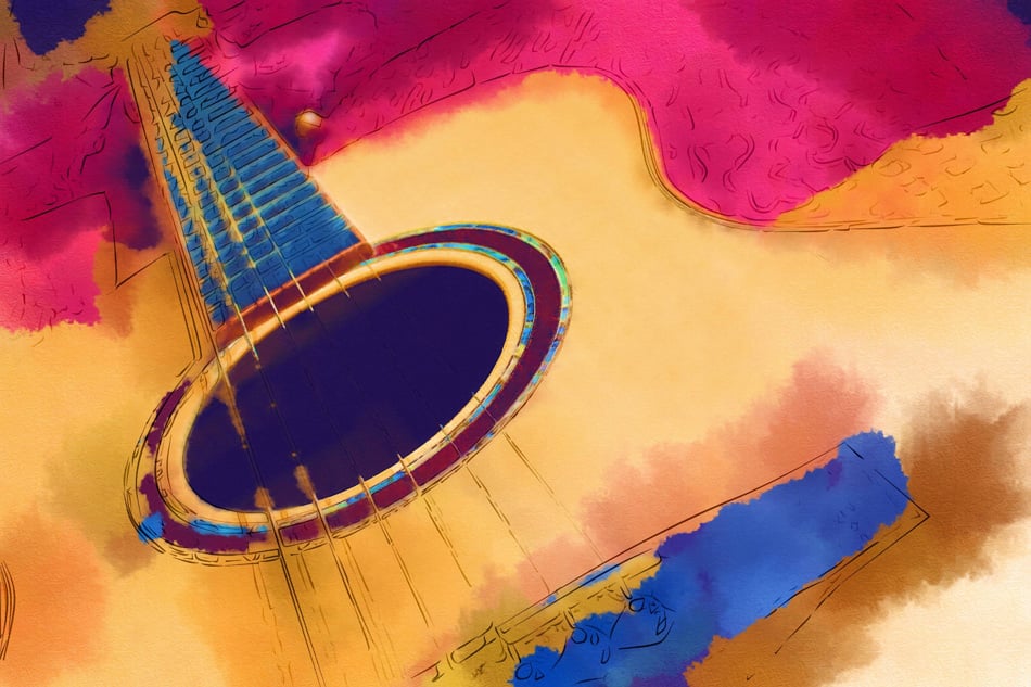 Watercolor Style Painting of an Acoustic Guitar