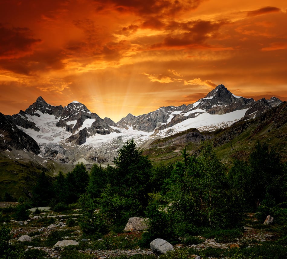 sunset on the Ober Gabelhorn - Swiss Alps