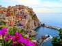 Village of Manarola on the Cinque Terre coast of Italy with flowers