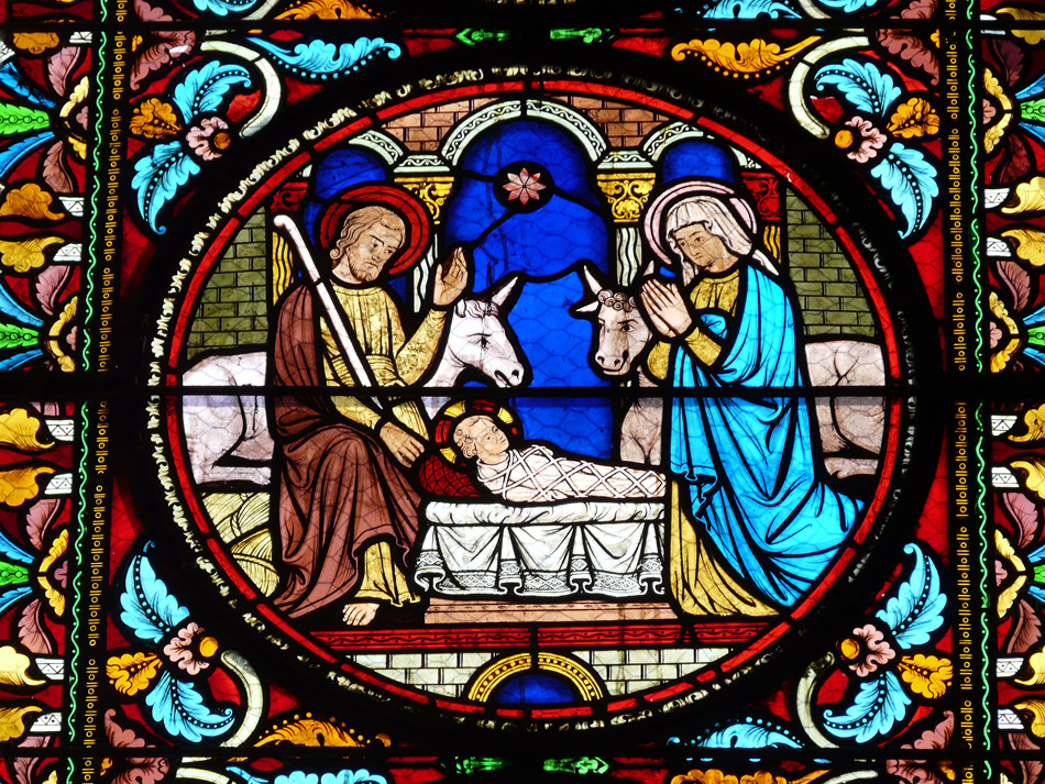 Stained Glass Window With A Nativity Scene