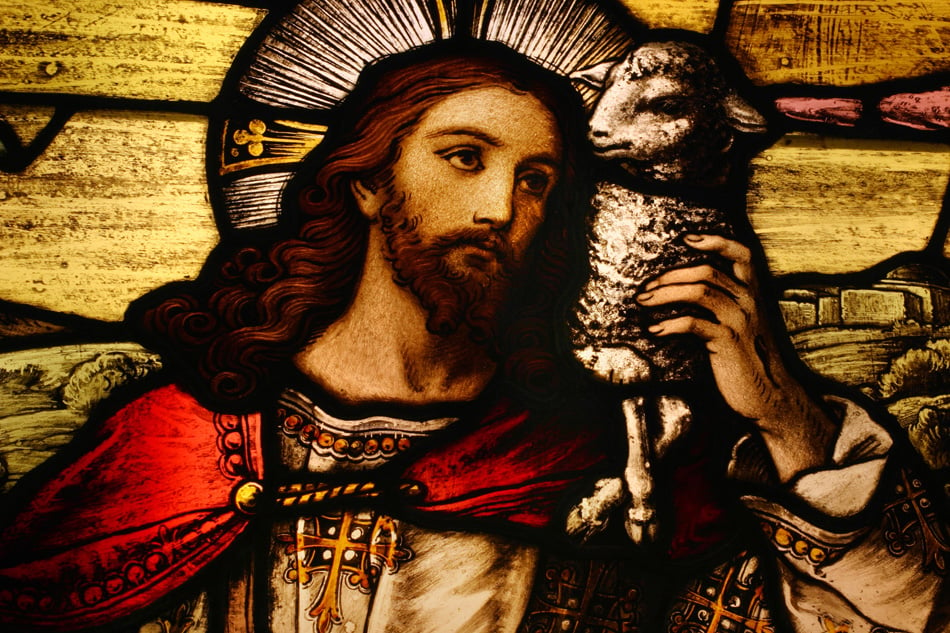 Stained Glass Depicting Jesus Holding A Lamb