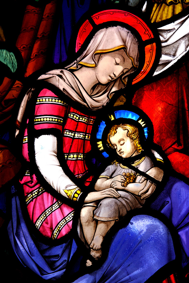 Stained Glass Window With Mary And Jesus