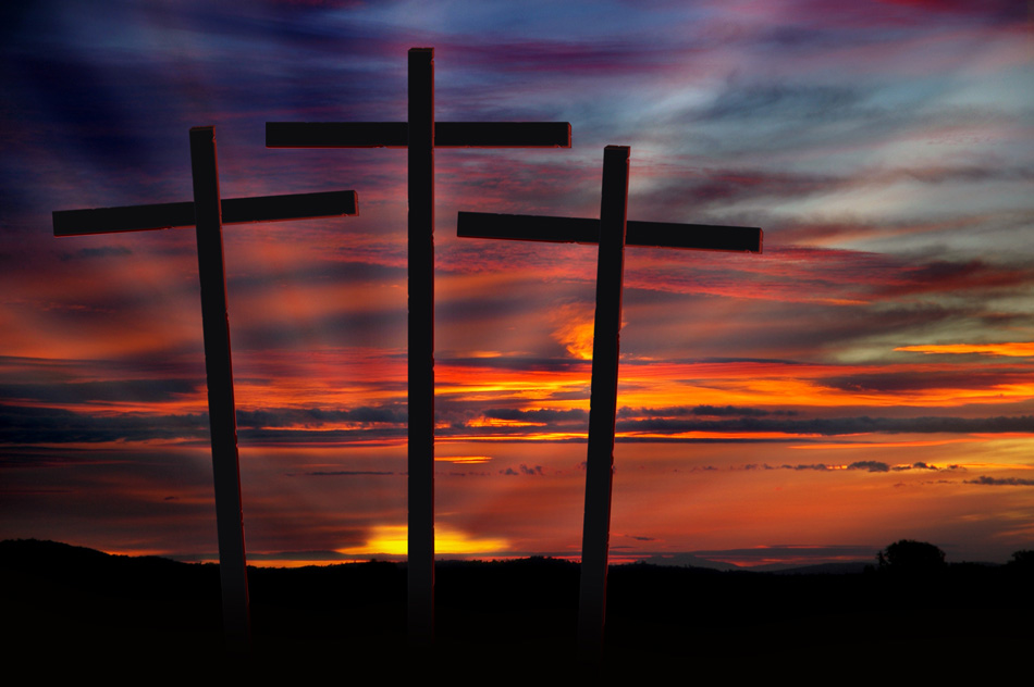 Three Christian Crosses Silhouetted