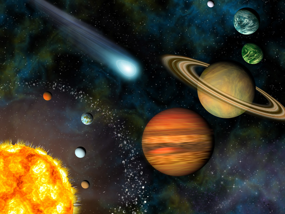 3D Solar System Contains The Sun And Nine Planets