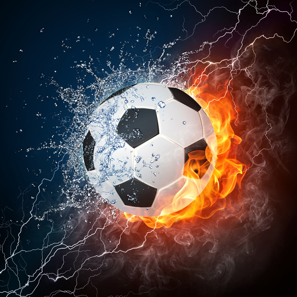 Soccer Ball On Fire And Water - 2D Graphics
