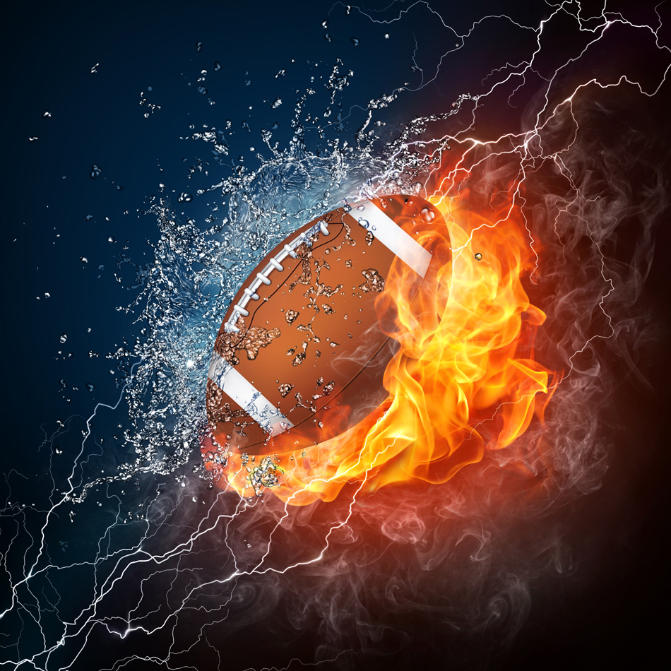 Football Ball In Fire And Water