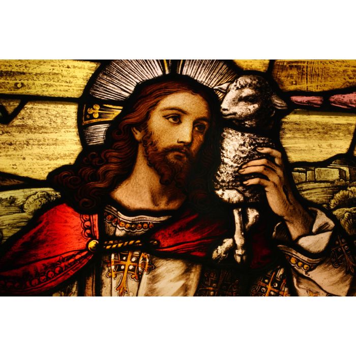 Stained Glass Depicting Jesus Holding A Lamb - ID # 11094500