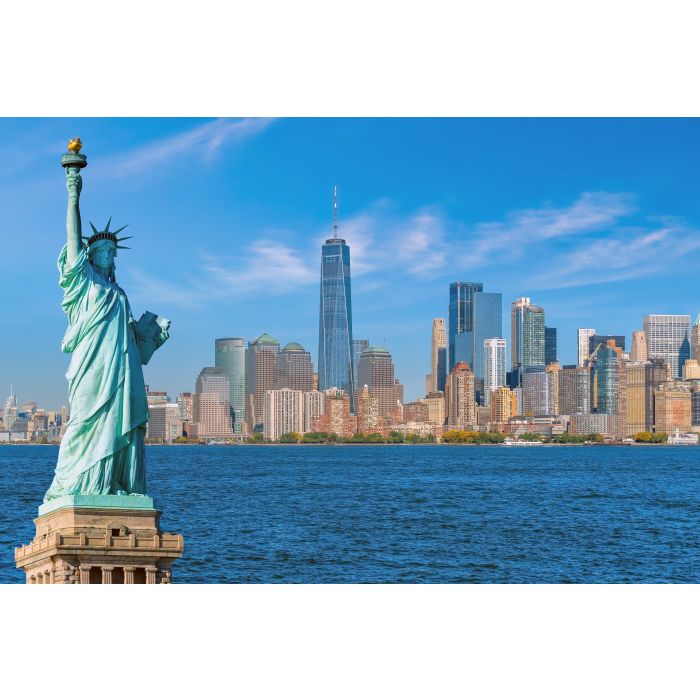 The Statue of Liberty with Manhattan city skyline background, Landmarks of New York City, USA - ID # 1634839360 The Statue of Liberty with Manhattan city skyline background, Landmarks of New York City, USA - ID # 1634839360