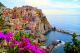 Village of Manarola on the Cinque Terre coast of Italy with flowers - ID # 100984339