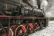Soviet steam locomotive stands on the platform of the station  - ID # 160536884
