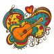 Music abstract icon with the guitar hearts musical note treble clef 
isolated - ID # 177859865
