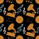 Musical seamless pattern with silhouettes music notes treble clef 
gramophone 1a - ID # 196921655