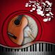 Musical Instruments Background - Red velvet background with white musical 
notes - ID # 220319119