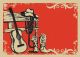 Western country music poster with cowboy clothes and music guitar 
background - ID # 276057992