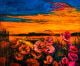 Original oil painting of poppy field in front of beautiful sunset on 
canvas - ID # 291579299