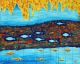 Abstract painting with blue towers and fishes - ID # 91773761