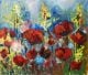 Painting picture of blooming spring poppy field oil painted on canvas - ID # 98552723
