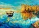 Original oil painting of boats lake and Fern on canvas - ID # 110401592