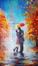 oil painting a pair of lovers under an umbrella Eiffel Tower - ID # 245467351