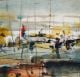 Boats in the harbor abstract painting background  - ID # 246609418