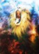 painting of a roaring lion on a abstract cosmical background - ID # 246628294