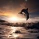 Beautiful Dolphin Jumped From Water At The Sunset Time - ID # 70764319