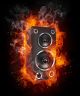 Loudspeaker In Fire Isolated On Black Background - ID # 32670070