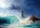 Seascape Wave And Lighthouse - ID # 49140435