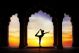 Man Silhouette Doing Yoga In Old Temple - ID # 54526875