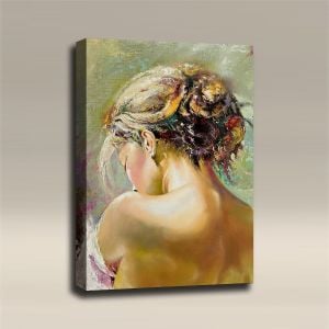 AcousticART Curated Abstract Art Collection #A3P3 Oil Painting: Woman Open Back Dress - Size: 36" L x 24" W x 2" - Portrait