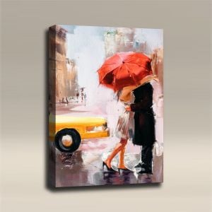 AcousticART Curated Abstract Art Collection #A3P1 Oil Painting: Couple Kissing in the Rain - Size: 36" L x 24" W x 2" - Portrait