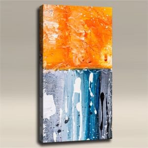 AcousticART Curated Abstract Art Collection #A4P3 Grungy Abstract Orange and Blues - Size: 48" L x 24" W x 2" - Portrait