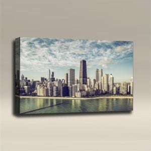 AcousticART Curated Cities Collection #C3L4 Downtown Chicago at Noon - Size: 36" W x 24" H x 2" - Landscape