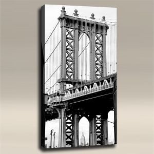 AcousticART Curated Cities Collection #C4P1 Brooklyn Bridge from Land BW - Size: 48" L x 24" W x 2" - Portrait