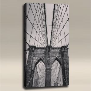 AcousticART Curated Cities Collection #C4P3 Brooklyn Bridge from Deck BW - Size: 48" L x 24" W x 2" - Portrait
