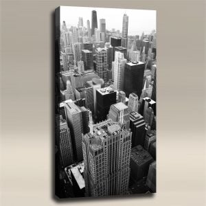 AcousticART Curated Cities Collection #C4P4 Chicago SKyline BW - Size: 48" L x 24" W x 2" - Portrait