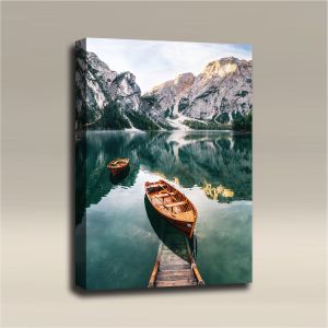 AcousticART Curated Nature Collection #N3P4 Seekofel Mountain Lake Boats - Size: 36" L x 24" W x 2" - Portrait
