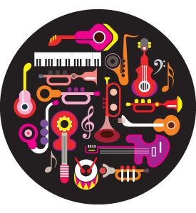 Musical instruments - round vector illustration on black background 
Isolated - ID # 110398685