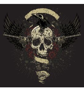 Raven Eating Skull Brains Collage Vector illustration - ID # 112359047