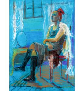 Original pastel and hand drawn painting or working sketch of a woman - ID # 121595302