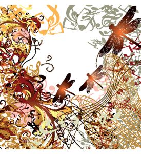 conceptual music background with dragonfly ornament and notes - ID # 132941438