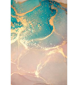 Luxury abstract fluid art painting in alcohol ink technique, mixture of blue and pink paints. Imitation of marble stone cut, glowing golden veins. Tender and dreamy design. - ID # 1736506025
