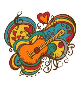 Music abstract icon with the guitar hearts musical note treble clef 
isolated - ID # 177859865