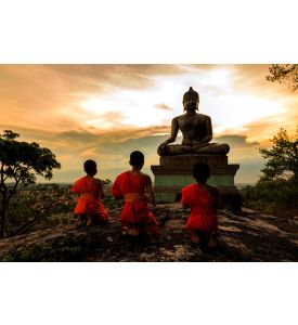 Buddha statue and Novice at sunset in Saraburi Thailand - ID # 192144365