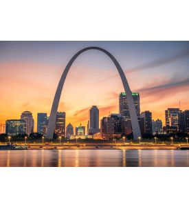St. Louis, Missouri, USA downtown cityscape on the river at dusk. - ID # 2158834871